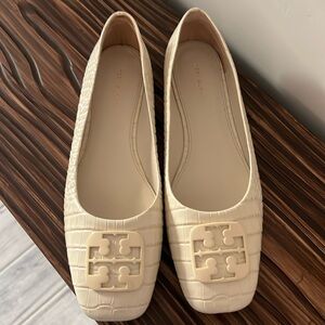 🛍️ TORY BURCH - Georgia Croc Embossed Leather Ballet Flats Cream Sz10
